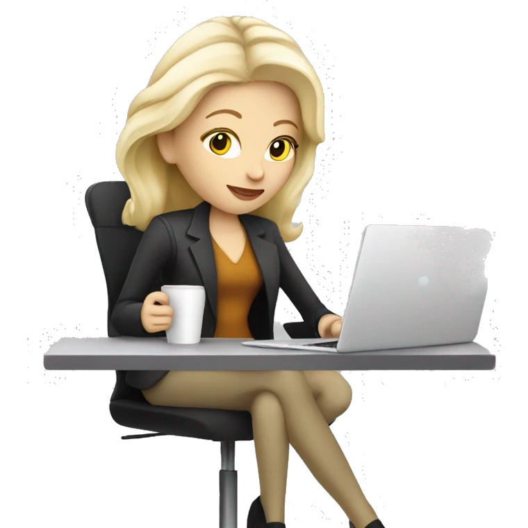 pale skin blonde female designer drinking coffee with her laptop emoji