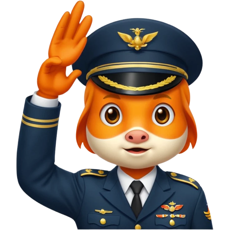 goldfish in military uniform, saluting, iOS emoji style emoji