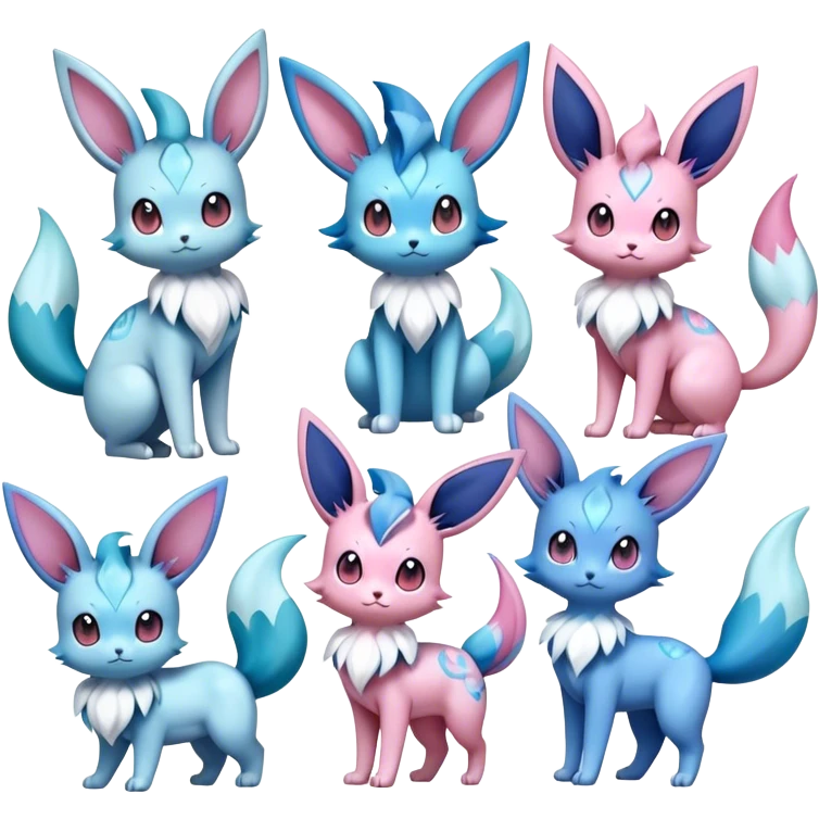 Kawaii Sylveon-Glaceon-Vaporeon-Espeon-Pokemon full body emoji