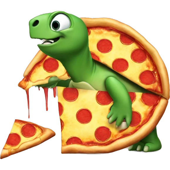 A turtle eating a giant pizza emoji