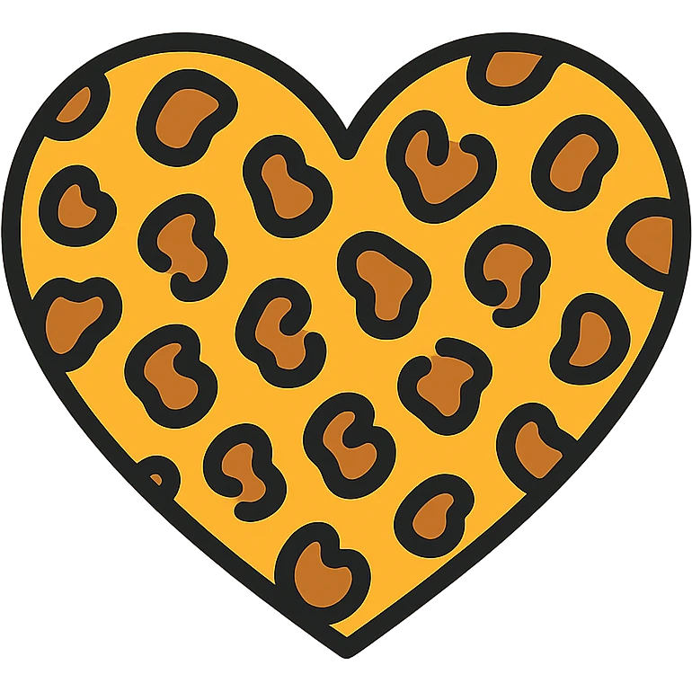 leopard print heart, vibrant colors, icon style emoji