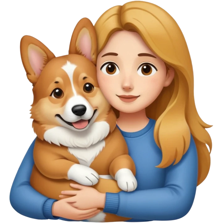 中分長髮抱著柯基 emoji