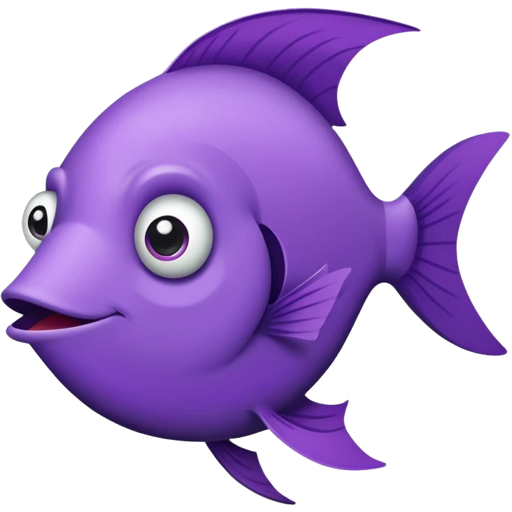ultra derpy purple fish with wonky eye and comically large lips, perfect flat side profile facing right, exactly 90 degrees, completely 2D like a paper cutout, only one eye visible, absolute side view emoji