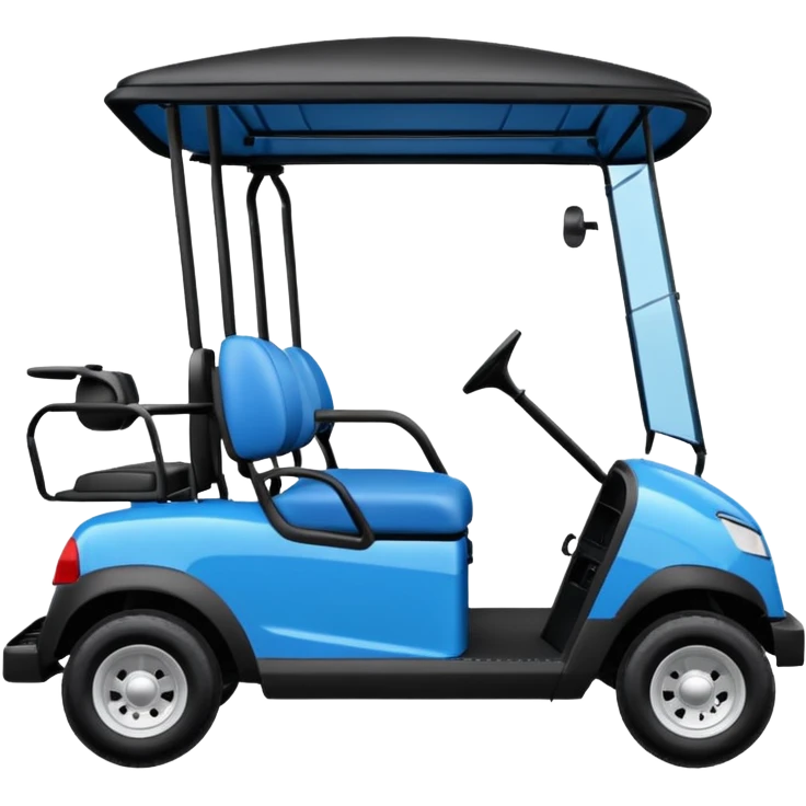 Electric blue golf cart with black seat and top emoji