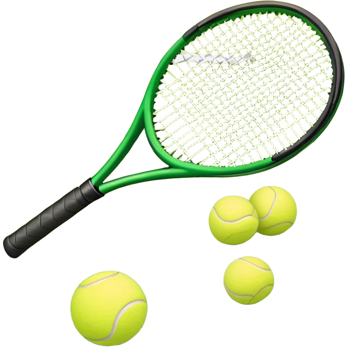 A tennis racket and ball placed on the grass court, with the lines of the court clearly visible in the background. The scene captures the essence of the sport, highlighting the equipment and the vibrant, open atmosphere of a tennis match emoji