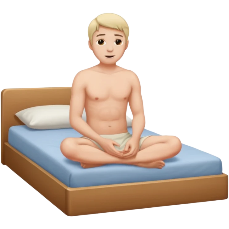 Homem sentando sem roupa,numa cama emoji