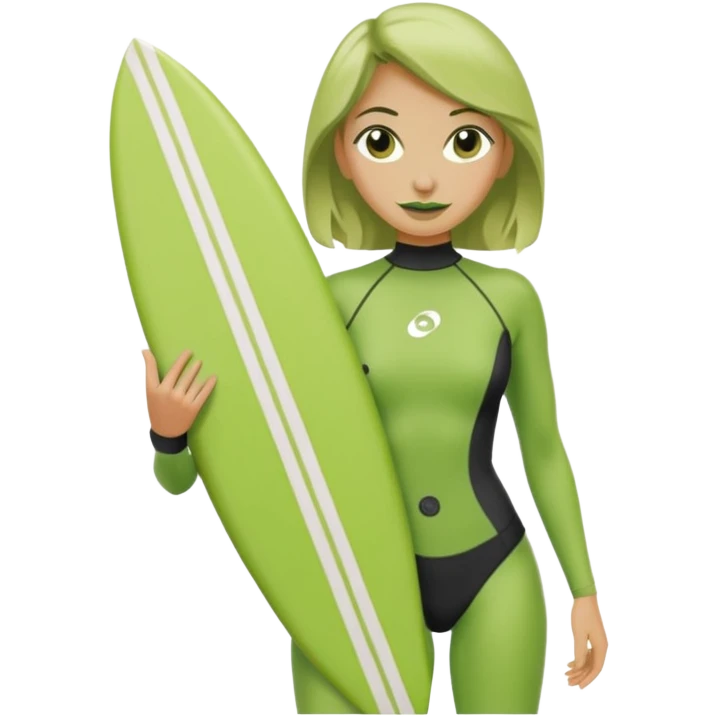 green woman with surfboard emoji