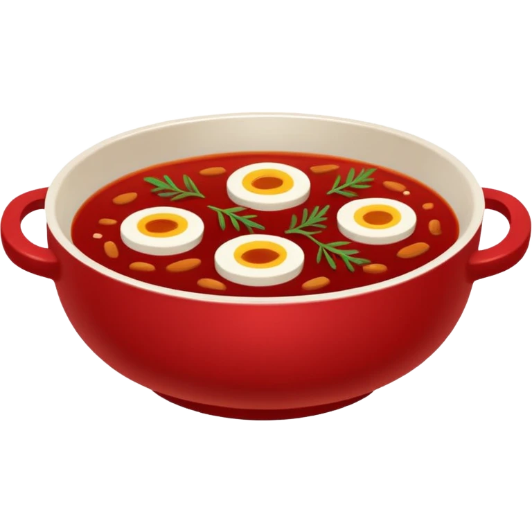 Russian cuisine avatar in clean emoji-style illustration. Borscht bowl, rye bread, warm red tones, simple shapes, flat design, high contrast, friendly and bold. emoji