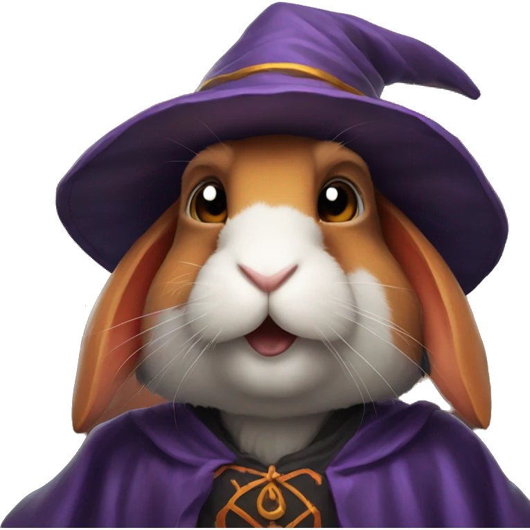 portrait of a rabbit wizard, with an orange hat halloween theme emoji