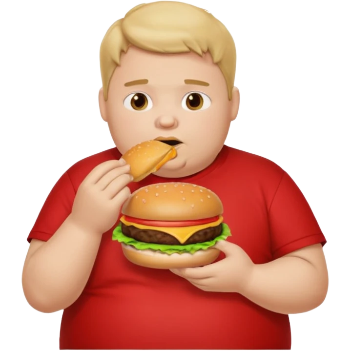 fat boy eating burger wearing red T-shirt emoji