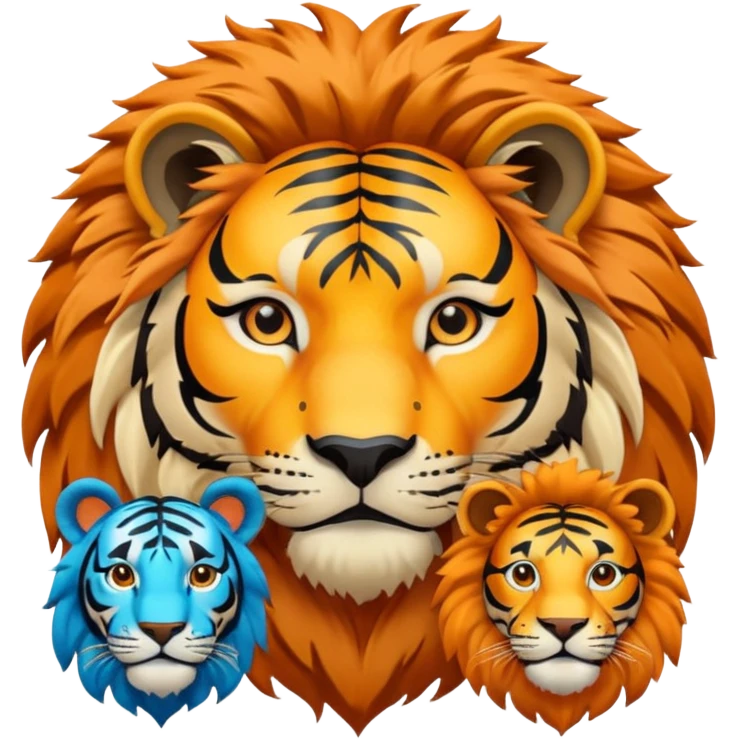 Palabra TEAM UNIVERSO con tigre en la derecha. León izquierda, un mundo en centro emoji