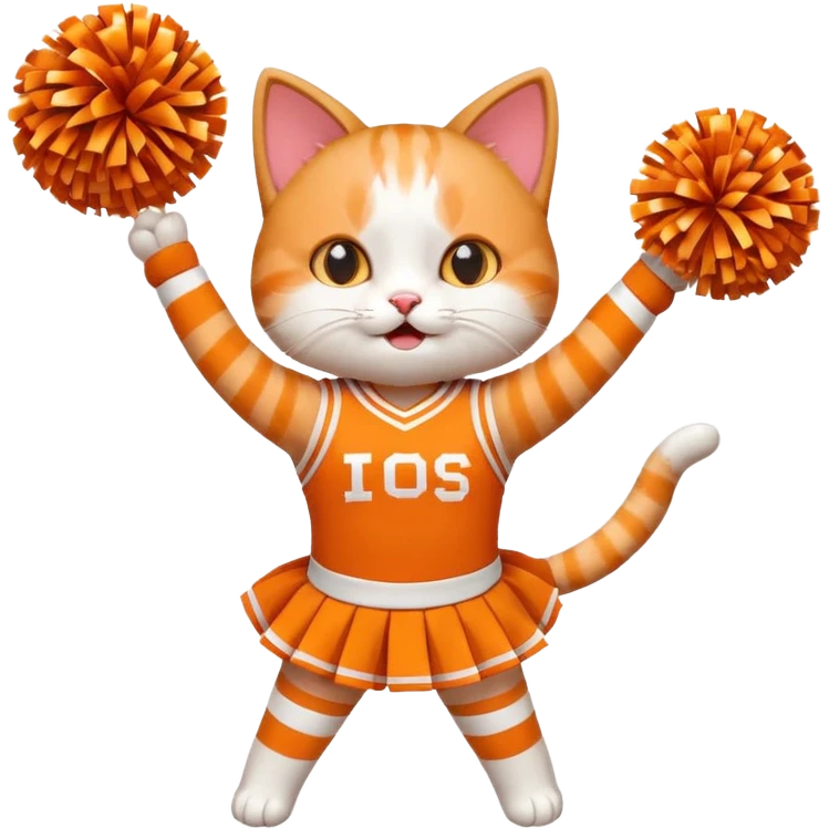 A cat in a tiny cheer outfit shaking pom-poms with bright enthusiasm. emoji
