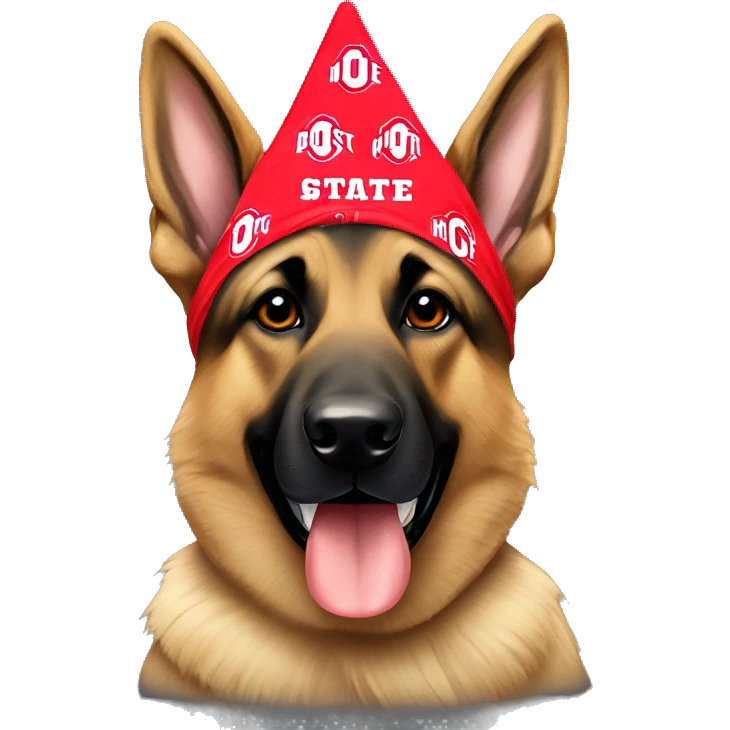 German Shepherd wearing an Ohio state bandana emoji