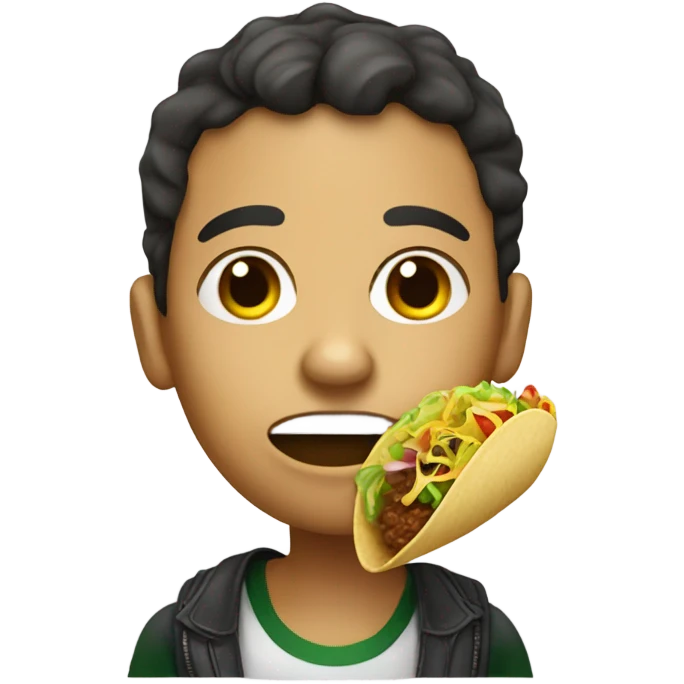 Create a Mexican boy with a big head, nose, neck eating taco  emoji