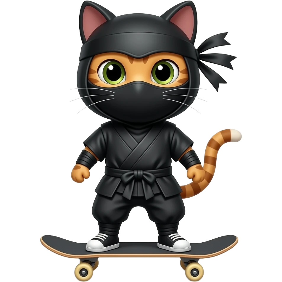 hazme un gato que este con en skate partinando con un oufit de un Ninja emoji