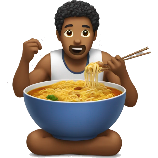 man eating a bowl of curry ramen emoji