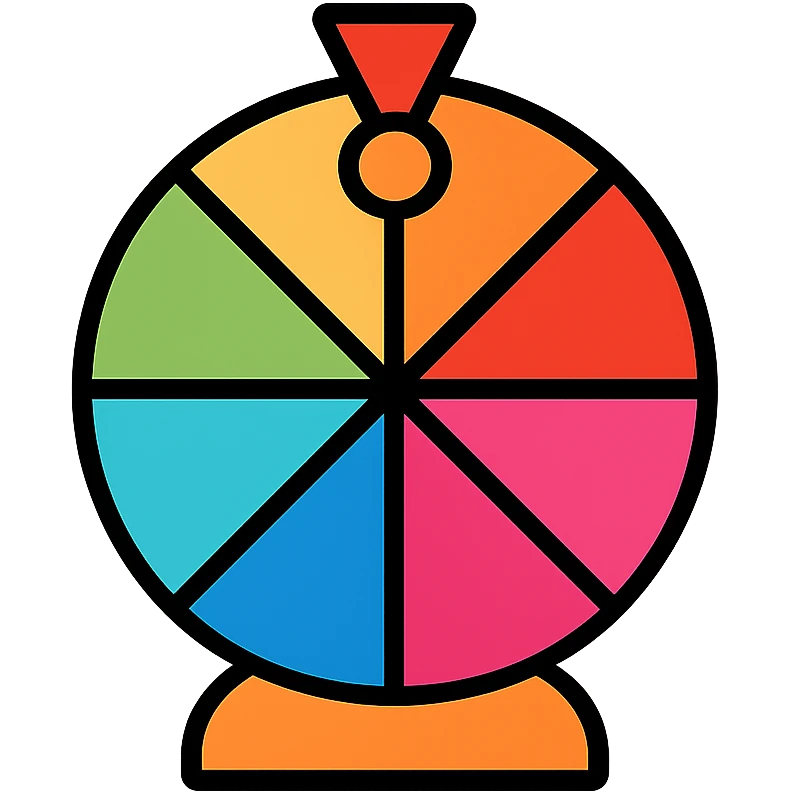 Fortune wheel with sections in different colors, with a spinner arrow on top emoji