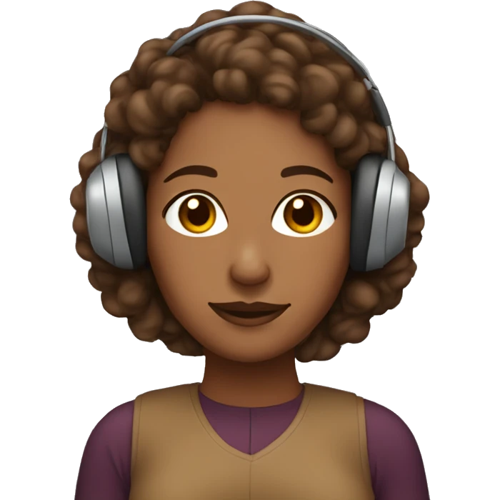 brown skinned woman with curly brown hair wearing earmuffs emoji