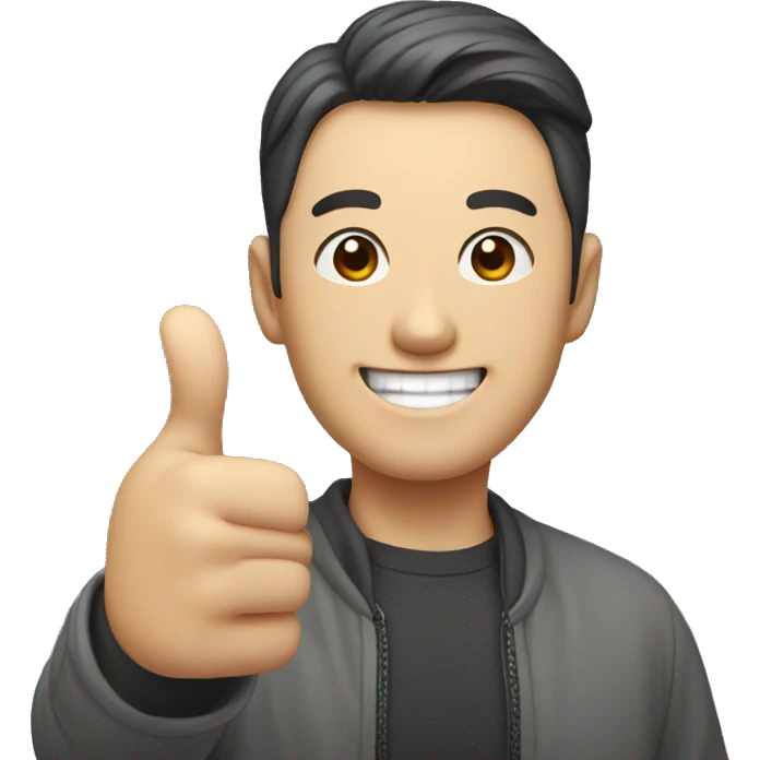 Smiling Korean Man shows thumbs up emoji