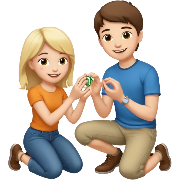 🧎‍♂️‍➡️💍💃 a boy parposing a girl boy on his knee and boy give him ring  emoji