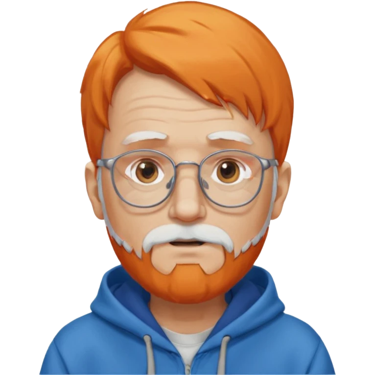 old man, orange hair, white beard, wearing glasses, long face, wearing a blue hoodie emoji