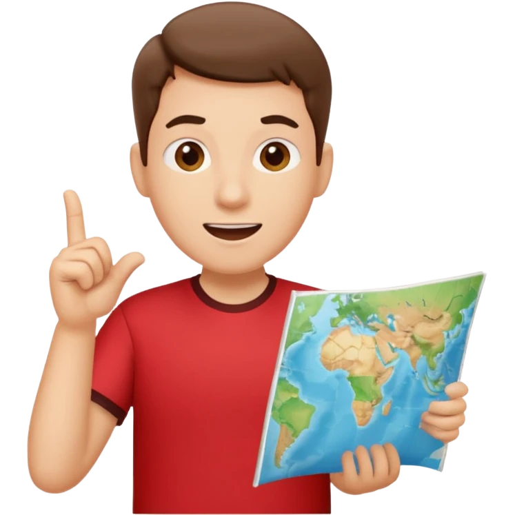 Tourist Character in Red Shirt with A slight expression of excitement and urgency emoji