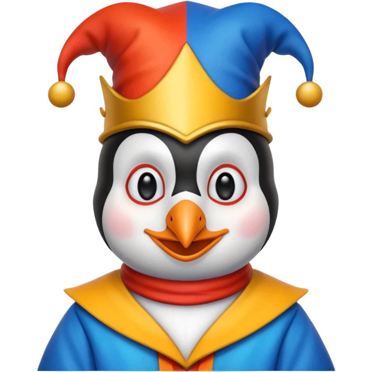 crazy colorful cute penguin jolly joker, medieval, vintage, court jester, mac os icon, blue color emoji