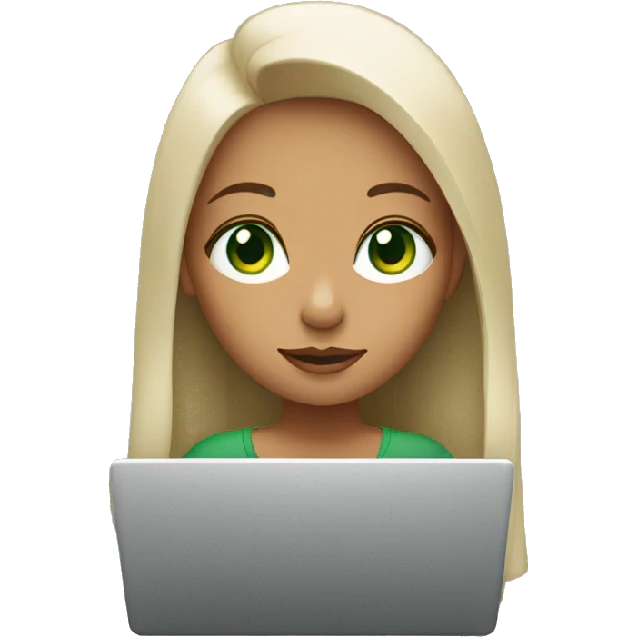 girl with green eyes looking at laptop emoji