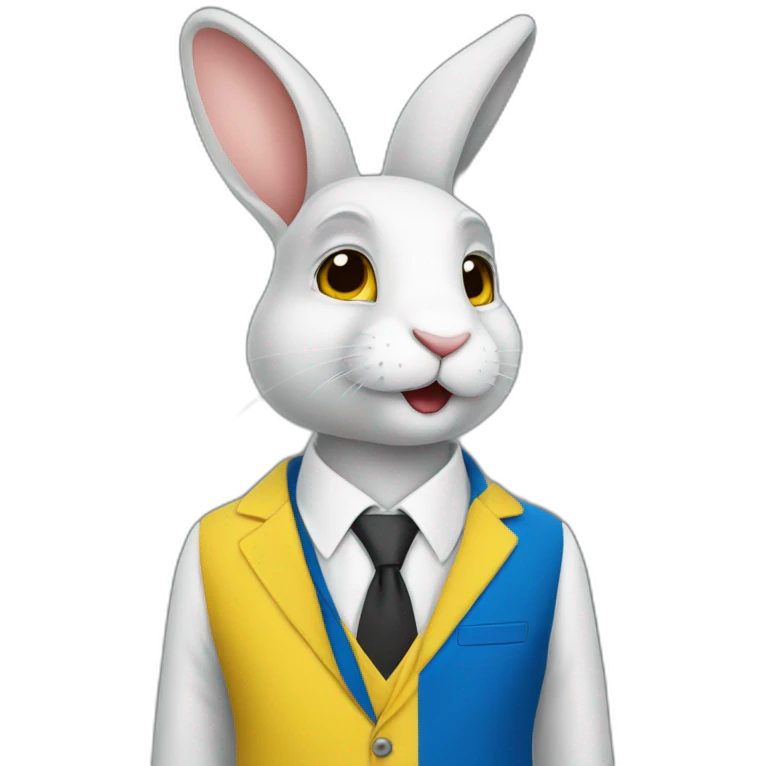 A rabbit student in a suit in the color of the Ukrainian flag emoji
