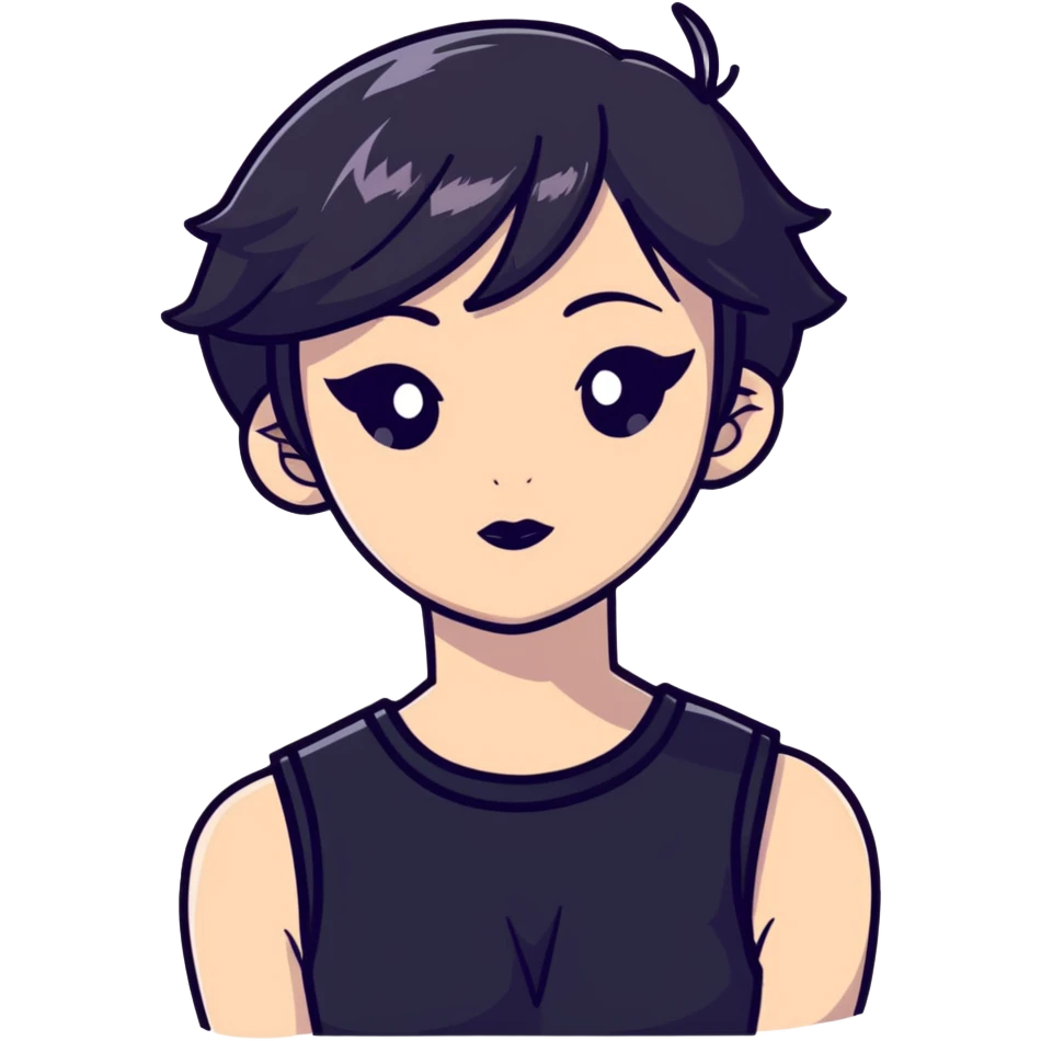 gothic femboy with wide shoulders, small chest, dark makeup, black clothing emoji