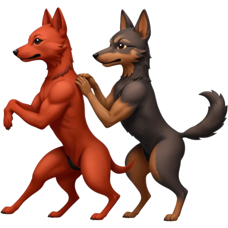Muscular Xoloitzcuintle Dog playing with muscular red wolf emoji
