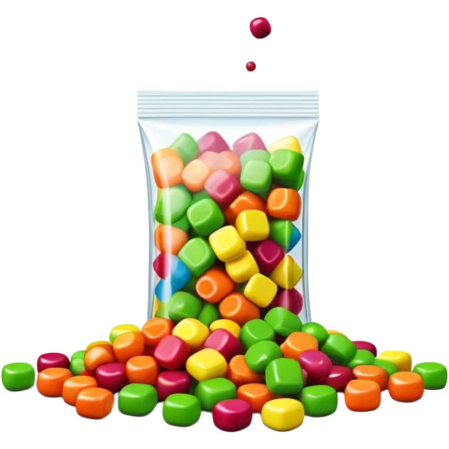 Geometric minimalist Skittles package, just a rainbow colored square with a small spill of green round candies. Ultra clean design. emoji