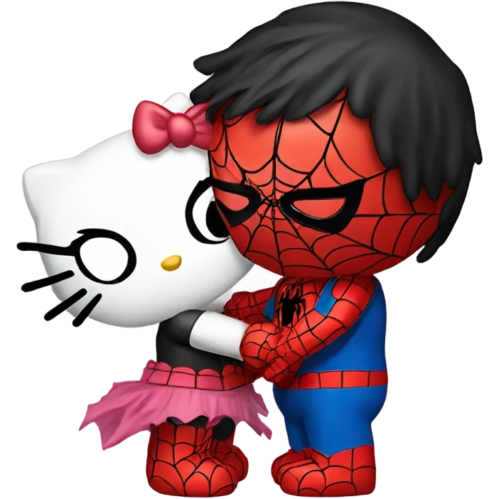 Hello kitty kissing Spider-Man emoji