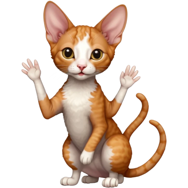 ginger colored cornish rex cat waving emoji