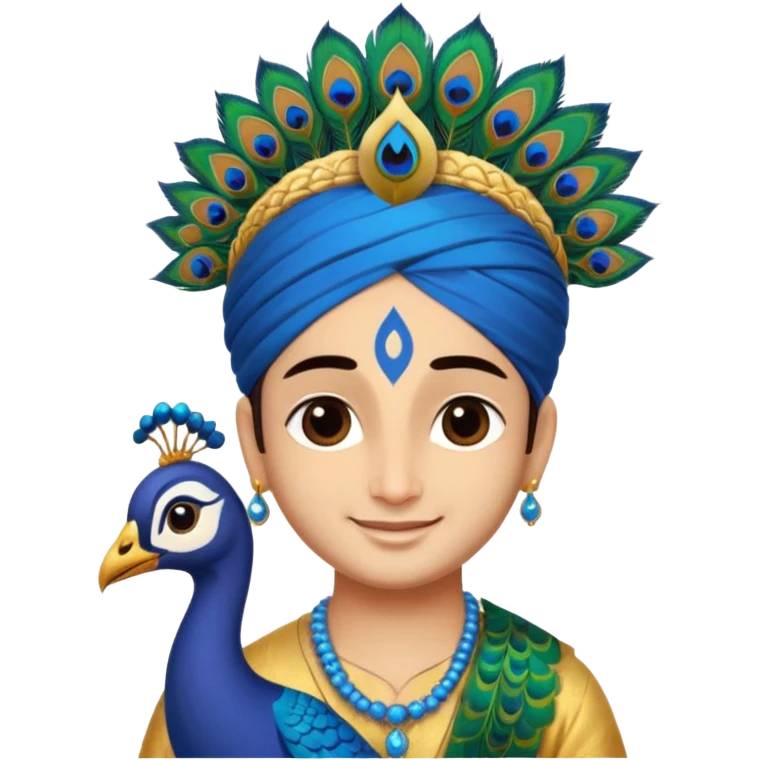 Lord Sri Krishna carrying only one peacock feather on his head with cute face emoji