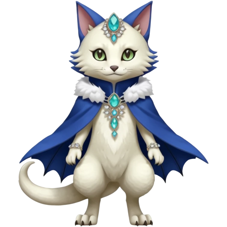 Kawaii cute beautiful pretty elegant divine edgy feline-vernid-sergal-Fakémon-Pokémon-Digimon-fursona-animal-creature, full body, with intricate detailed markings, Embroidered capelet, Gem-studded horn ring emoji