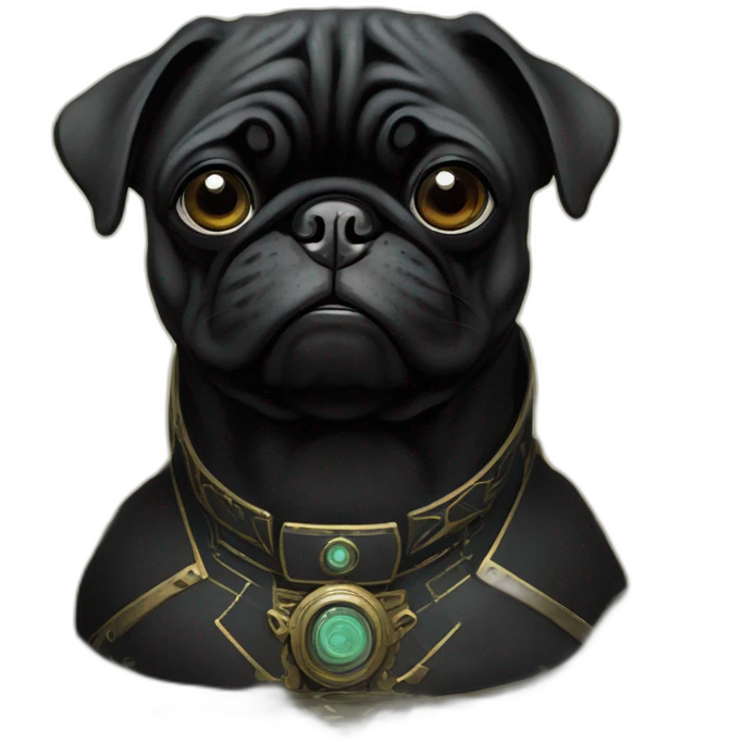 A cyberpunk black pug in Art Nouveau style during 1910 emoji