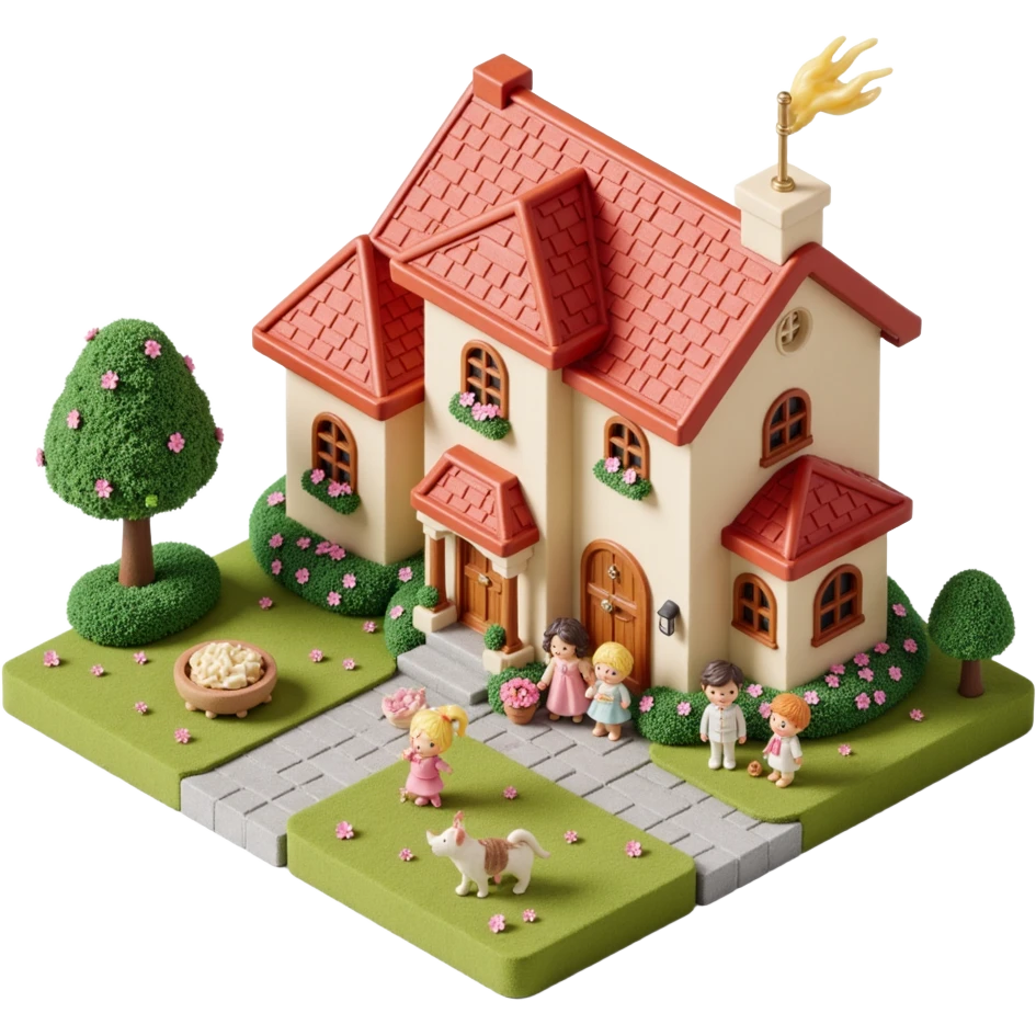 palace house with a family and pet, celebrations  emoji