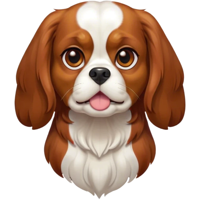 Cinematic Comical Blenheim Cavalier King Charles Spaniel Portrait Emoji, Head tilted dramatically with an exaggeratedly shocked or offended expression, short, silky Blenheim coat with bold chestnut and white patches, wide, expressive brown eyes filled with exaggerated disbelief, Simplified yet hilariously expressive features, highly detailed, glowing with a slightly sassy glow, high shine, dramatic yet playful, stylized with an air of attitude, bright and endearing, soft glowing outline, capturing the essence of a sassy and over-the-top pup, so meme-worthy it feels like it could side-eye its way into internet fame instantly! emoji