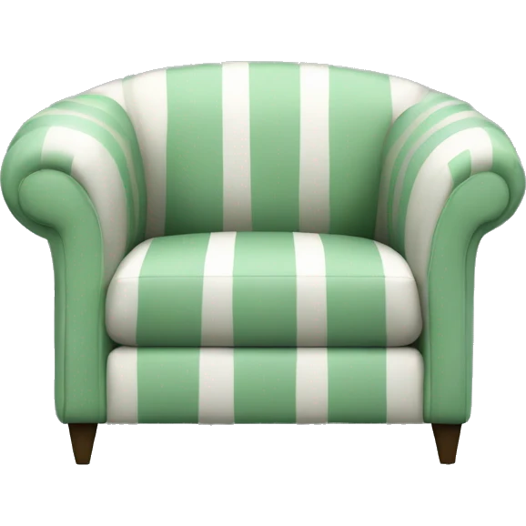 Striped dark pastel green and white sofa chair with square back and round front emoji