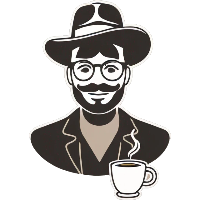Man with hat, coffee in hand emoji