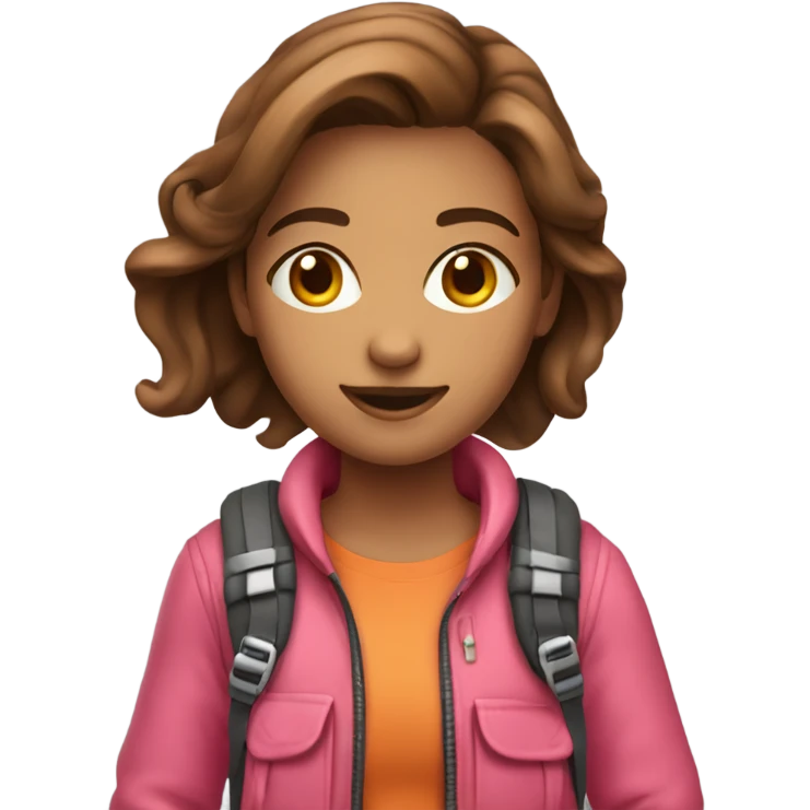 girl with proplp backpack and pink srtit and ornge pants and brown hair emoji
