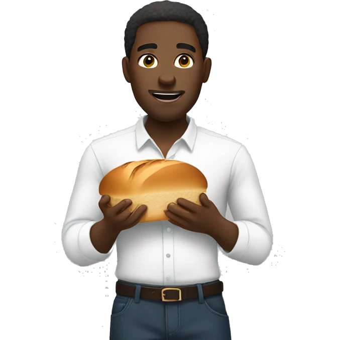 Black man wearing a white shirt and eating bread  emoji
