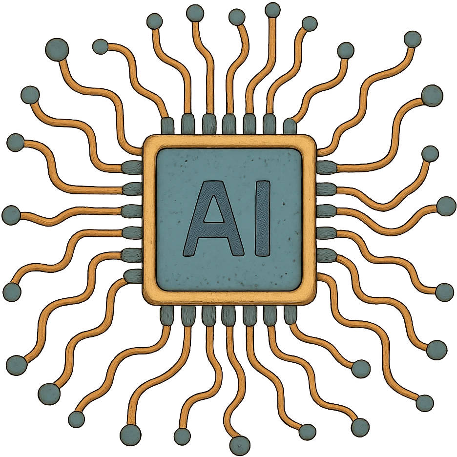 ghibli style abstract AI chip with neural network lines emoji