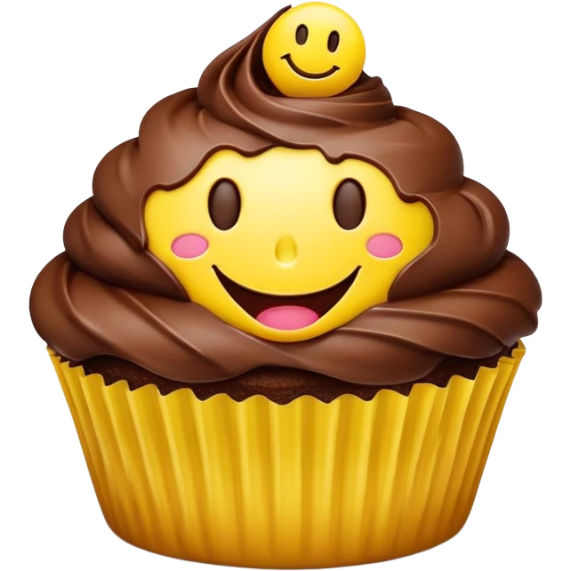 smiley cupcake with chocolate frosting emoji
