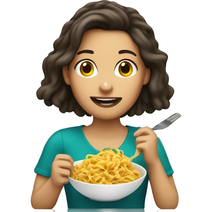 brunette girl eating pasta emoji