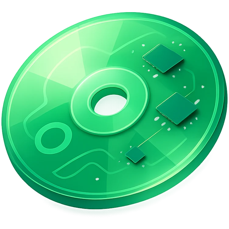 A minimalist CD disc with abstract pattern, glowing effect, green color emoji