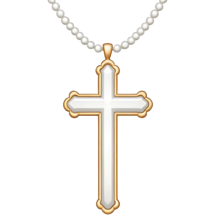 Elegant emoji icon of a white cross made of white beads, glossy surface, and white bead chain subtle shadows, pure white palette emoji
