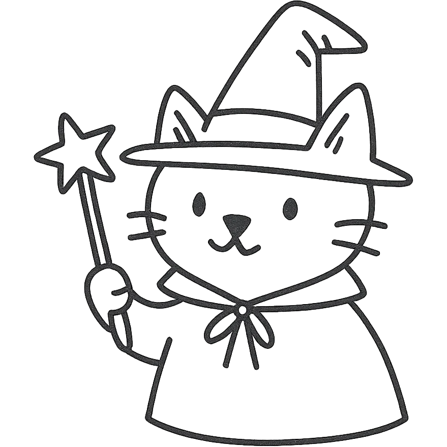 wizard cat hand-drawn outlined icon emoji