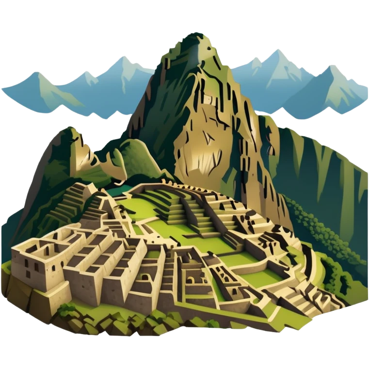 Machu Picchu with subdued earthy tones, not bright emoji